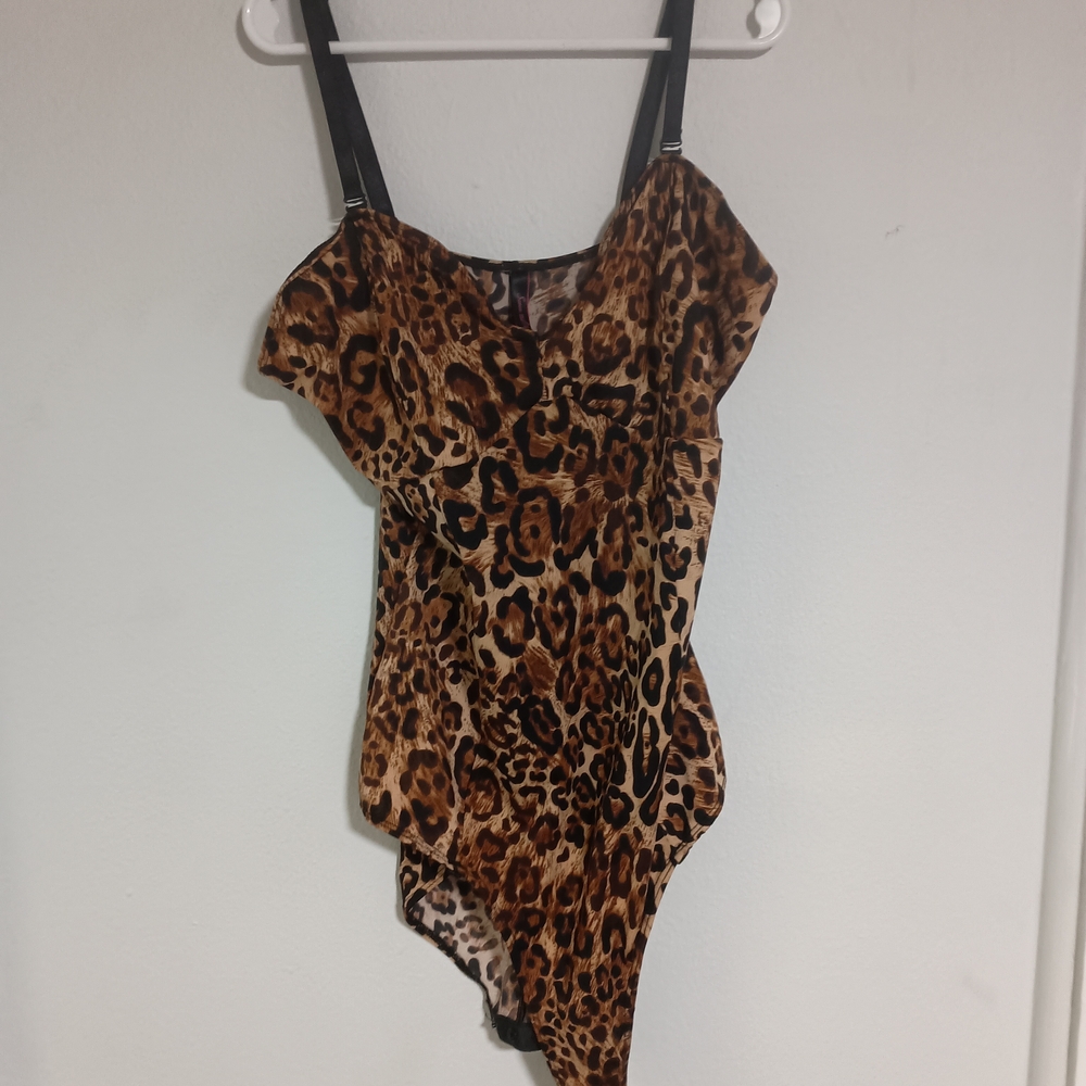 Victoria's Secret Leopard Print Swimsuit with Black Straps